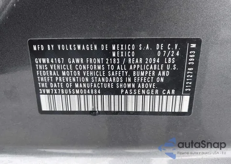 2025 Volkswagen Jetta 1.5T Se from USA, damaged, VIN 3VW7X7BU5SM004884